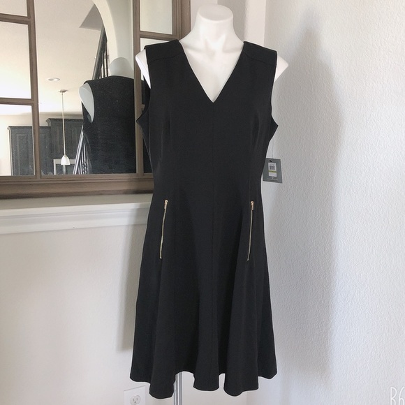 Andrew Marc Dress Black Seamed Sleeveless Fit & Flare Career Size 14 New w/Tag - Picture 8 of 11